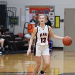 JDHS senior Skylar Tuckwood sets up the offense on Saturday against Ketchikan High School for the second game at home against the Lady Braves. Tuckwood led JDHS in scores for a total of 19 points. (Jonson Kuhn / Juneau Empire)