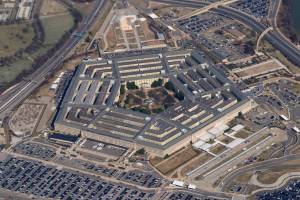 The Pentagon is seen from Air Force One as it flies over Washington, March 2, 2022. U.S. officials say an unidentified object has been shot down Sunday for the third time in as many days, this time over Lake Huron, after earlier downings in Alaska and Canada. (AP Photo / Patrick Semansky)