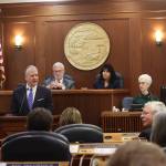 Members of the Alaska State Legislature listen to U.S. Sen. Dan Sullivan’s annual speech in the House chamber last week. Sullivan, fellow Republican U.S. Sen. Lisa Murkowski and several Alaska Native leaders on Tuesday urged the federal government to approve the Willow project. (Mark Sabbatini / Juneau Empire File)