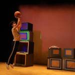 Manford Lum (Morgan Gwilym Tso) takes a jump shot during a scene rehearsal performance of Perseverance Theatres upcoming play The Great Leap opening Friday evening. (Clarise Larson / Juneau Empire)