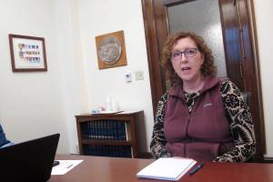 Carol Beecher, the new director of the Alaska Division of Elections, speaks during a news conference on Thursday at the Alaska State Capitol. Beechers appointment as director was announced a day earlier by Lt. Gov. Nancy Dahlstrom, who participated in a Thursday news conference by phone. (AP Photo/Becky Bohrer)