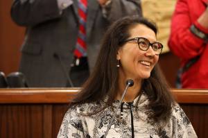 U.S. Rep. Mary Peltola addresses a joint session of the Alaska State Legislature at the Alaska State Capitol on Friday. It was the first speech to the Legislature by Alaskas lone U.S. House member since her predecessor Don Young did so in 1992, declaring in subsequent years it was an unproductive use of time until his death last year. Peltola, who served in the Legislature from 1999 to 2009, noted Young did make regular visits to the state capitol to meet individually and with groups of lawmakers, which she did as well during her visit this week. (Clarise Larson / Juneau Empire)