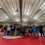 The boys team for Dzantiki Heeni Wolverines pose for a group photo on Saturday after being crowned team champs at this years Southeast Alaska Middle School Regional Wrestling Tournament. (Courtesy Photo / Jason Hass)