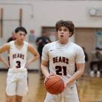 JDHS senior Caden Mesdag, seen taking a free throw shot against Ketchikan on Feb. 11, scored a total of 8-points in Fridays game against Palmer High School. (Jonson Kuhn / Juneau Empire file)