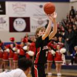 JDHS junior Sean Oliver takes a free throw shot during a game against Thunder Mountain High School on Thursday, Feb. 2. Oliver finished with a total of 20 points against the Crimson Bears most recent game against Palmer High School on Friday, Feb. 17. (Ben Hohenstatt / Juneau Empire file)