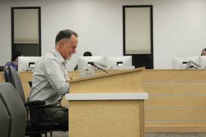 Kenai Peninsula Borough Mayor-elect Peter Micciche testifies before the Kenai Peninsula Borough Assembly during a meeting on Tuesday, Feb. 21, 2022 in Soldotna, Alaska. (Ashlyn O'Hara/Peninsula Clarion)