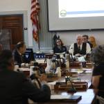 Mark Sabbatini / Juneau Empire 
Sen. Bert Stedman, R-Sitka, center, explains the reasons for seeking an assessment of the state employee pension system during a Senate Finance Committee hearing Thursday at the Alaska State Capitol.