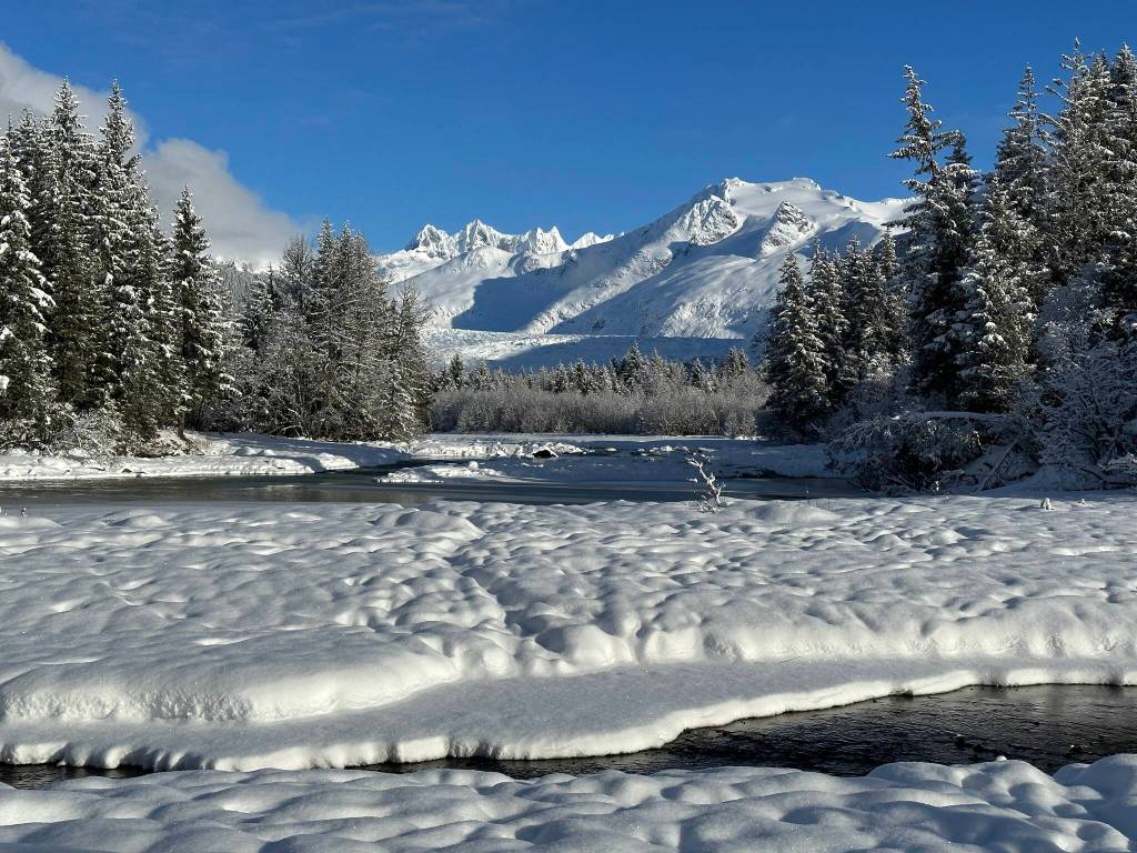The Mendenhall Towers can be seen in this photo taken along the Dredge Lakes Trail. (Courtesy Photo / Deana Barajas)