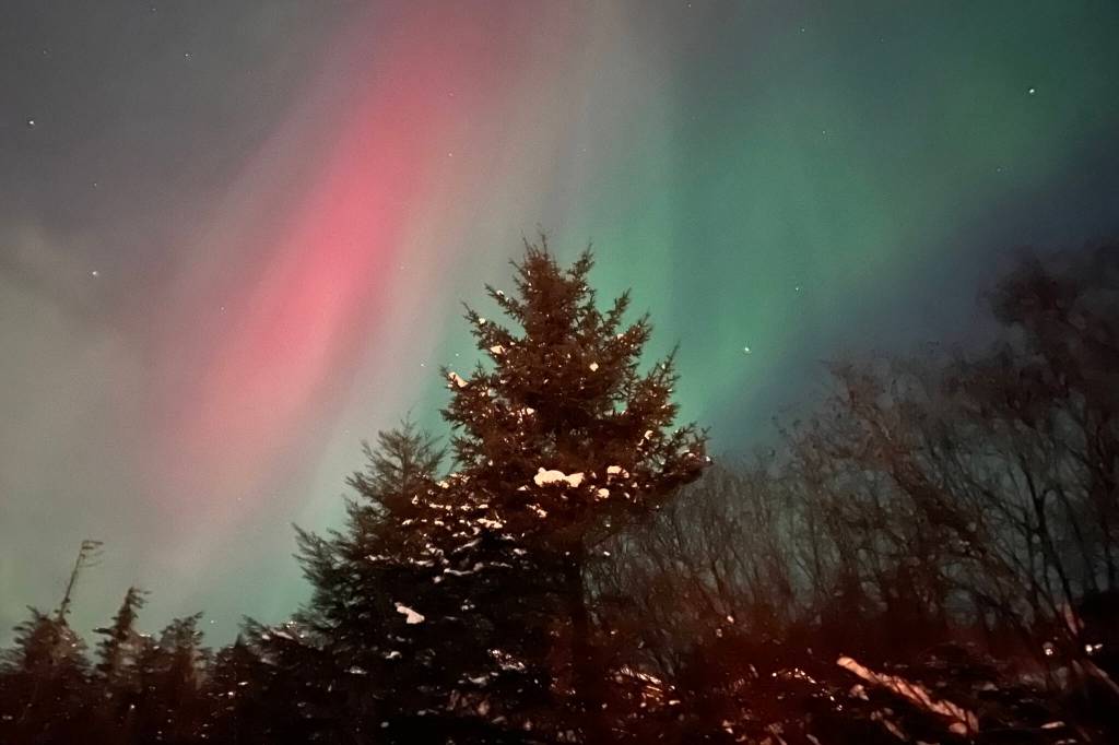 This photo shows the aurora borealis as seen from West Juneau on Feb. 26. (Courtesy Photo / Christy Newell)