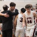 Jonson Kuhn / Juneau Empire
The JDHS boys basketball team celebrates after a hard fought battle against TMHS on Thursday night for the final conference game of the season. Thursday night was also JDHSs senior night where seniors from the dance squads, prep band and basketball teams were honored in between the girls and boys games.