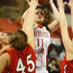 Klas Stolpe / For the Juneau Empire
Juneau-Douglas Crimson Bears senior Talisa Rhea shoots over Wasilla defenders during the 2007 Girls 4A State Championship game in Anchorage.
