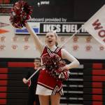A Wrangell High School cheerleader shouts to the crowd during the annual Region V 2A/4A dance adjudication competition hosted at Juneau-Douglas High School:Yadaa.at Kalé Saturday afternoon. (Clarise Larson / Juneau Empire)