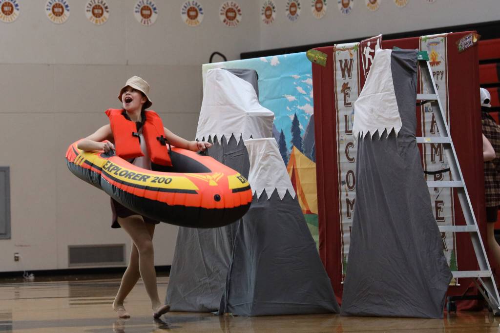 A Ketchikan High School dance team member rides imaginary waves during the annual Region V 2A/4A dance adjudication competition hosted at Juneau-Douglas High School:Yadaa.at Kalé Saturday afternoon. (Clarise Larson / Juneau Empire)