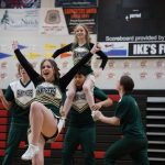 The small but mighty Craig High School cheer team brings the energy during the annual Region V 2A/4A dance adjudication competition hosted at Juneau-Douglas High School:Yadaa.at Kalé Saturday afternoon. (Clarise Larson / Juneau Empire)