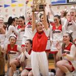 Emotions were high as JDHS cheer took home the 4A division championship title for the third year in a row during the annual Region V 2A/4A dance adjudication competition hosted at Juneau-Douglas High School:Yadaa.at Kalé Saturday afternoon. (Clarise Larson / Juneau Empire)