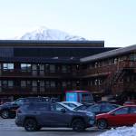 Clarise Larson / Juneau Empire 
Cars fill the parking lot outside of Driftwood Lodge in downtown Juneau Monday morning. The Central Council of the Tlingit and Haida Indian Tribes of Alaska recently announced its purchase of the site.