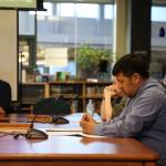 Juneau School Board member Martin Stepetin listens during the discussion Tuesday night as the board finalizes the districts budget. (Clarise Larson / Juneau Empire)