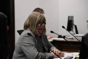 Clarise Larson / Juneau Empire 
Rep. Sara Hannan, a Juneau Democrat, speaks to the state House Health and Social Services Committee Thursday afternoon in support of a bill she sponsors that would ban licensed practitioners from providing conversion treatment to minors or vulnerable adults in the state of Alaska.