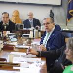 Mark Sabbatini / Juneau Empire 
State Sen. Lyman Hoffman, D-Bethel, asks Randy Bates, director of the Division of Water for the Alaska Department of Environmental Conservation, about state water quality regulations some fish hatcheries are calling harmful during a Senate Finance Committee meeting Friday. The meeting was to review the DECs proposal to take over responsibility for many federal Clean Water Act permits, claiming it will be more responsible and efficient for development projects. Some of the senators questioned both the cost of the state taking over a process currently funded by the federal government, as well as the states ability to properly due to the job within the guidelines for such a takeover.
