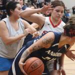 Angoons Ladonna Byers fights for the rebound against Hoonah on Wednesday night for an elimination game in the W bracket for this years Gold Medal basketball tournament. Byers would finish the game with 11 points. (Jonson Kuhn / Juneau Empire)