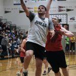 Juneaus Stewart Conn scores past Hydaburgs George Peratrovich during Thursdays B Bracket semifinal in the Juneau Lions Club 74th Gold Medal Basketball Tournament at Juneau-Douglas High School: Yadaa.at Kalé. (Klas Stolpe/For the Juneau Empire)