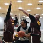 Klukwans Jeffrey Klanot (42) and Stuart Dewitt (40) during the C Bracket Championship game of the Gold Medal Basketball Tournament, Saturday, March 25, at Juneau-Douglas High School: Yadaa.at Kalé. (Klas Stolpe/For the Juneau Empire)