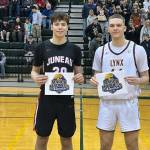 Courtesy Photo / Robert Casperson 
JDHS senior Orion Dybdahl and Dimond senior Maguire Hamey earn Player of the Game honors for each of their schools. Dybdahl finished the game with a total of 14 points and Hamey with 8 points.