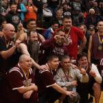 Hoonahs Masters Bracket team poses for a group photo on Saturday after being crowned this years champs for the M bracket in the Gold Medal Basketball Tournament at JDHS. (Ben Hohenstatt / Juneau Empire)