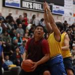 Hoonahs Kenny Willard (24) puts up a layup for 2 points against Juneau for the championship game on Saturday at JDHS for this years Gold Medal Basketball Tournament. Willard finished the game with 7 points. (Ben Hohenstatt / Juneau Empire)