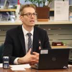 Jonson Kuhn / Juneau Empire 
Juneau superintendent candidate Frank Hauser addresses members of the Juneau School Board and attendees on Tuesday from the Thunder Mountain High School library during a public forum.