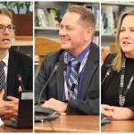 This combination image shows Frank Hauser, Thom Peck and Carlee Simon, the three candidates who are currently being considered for the Juneau School District superintendent position. The district is expected to make a decision on Friday. (Jonson Kuhn / Juneau Empire)