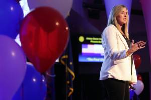 Ben Hohenstatt / Juneau Empire 
Two-time Emmy award-winning sports broadcaster Lauren Sisler addresses an audience of students and adults at the Elizabeth Peratrovich Hall on Thursday as part of the Juneau Glacier Valley Rotary Clubs Pillars of America speaker series.