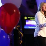 Two-time Emmy award-winning sports broadcaster Lauren Sisler addresses an audience of students and adults at the Elizabeth Peratrovich Hall on Thursday as part of the Juneau Glacier Valley Rotary Clubs Pillars of America speaker series. (Ben Hohenstatt / Juneau Empire)