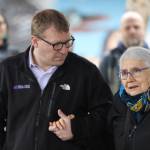 Haida artist Delores Churchill speaks at the blessing ceremony held on Friday at Marine Park to celebrate the totem poles that will comprise part of Kootéeyaa Deiyí (Totem Pole Trail) along the downtown Juneau waterfront. (Jonson Kuhn / Juneau Empire)