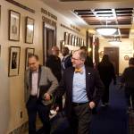 State Sen. Jesse Kiehl, D-Juneau, emerged with other members of the Senate majority from a conference room on the third floor of the Alaska State Capitol following an hour-long meeting with Gov. Mike Dunleavy on Friday to discuss possible elements of a long-term spending plan. The two side currently are far apart on issues such as education spending and the size of Permanent Fund Dividends. (Mark Sabbatini / Juneau Empire)