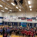 A record-breaking number of athletes from local and visiting teams gather in the gymnasium at Thunder Mountain High School on Saturday to take part in this years annual Traditional Games. (Jonson Kuhn / Juneau Empire)