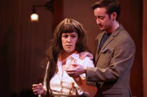 Jo March (Ema Zivkovic) reacts to an overture from one-time playmate Theodore "Laurie" Laurence (Jack Scholz) during rehearsal for Perseverance Theatre and University of Alaska Anchorage's Department of Theatre and Dance's upcoming production of "Little Women."