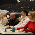 Assembly members listen to a discussion about the near and long-term future of Juneaus solid waste management during Talkin Trash work session held by members of the Assembly Public Works and Facilities Committee Thursday afternoon. (Clarise Larson / Juneau Empire)