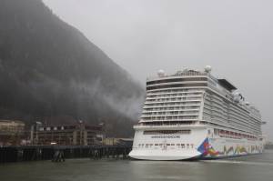 The final cruise ship, Norwegian Cruise Lines Norwegian Encore, sailed out of Juneau in late October, 2022. The first ship to arrive for the 2023 season will be the Norwegian Bliss. (Clarise Larson / Juneau Empire File)