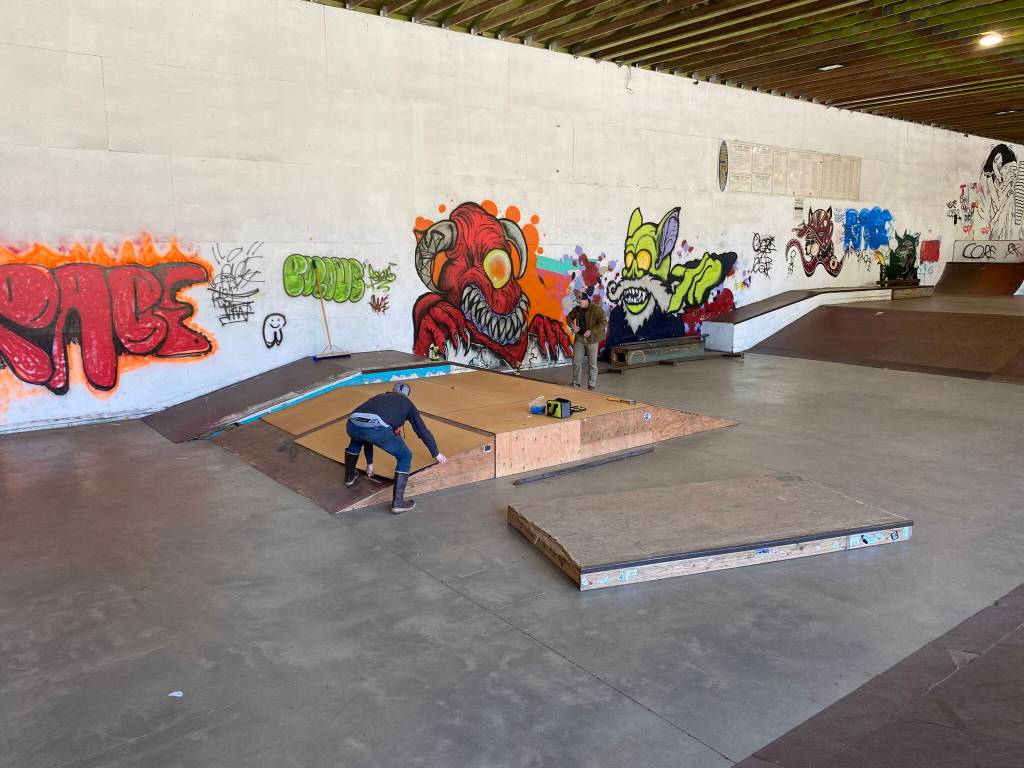 Folks in Xtratufs do some 2022 remodeling at the Pipeline. (Courtesy Photo / Sonny Pittman)