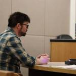 Mitchell Thomas Watley, 47, appears at the Juneau Courthouse late Tuesday afternoon. Watley is being charged with one count of felony terroristic threatening and faces up to five years in prison and a $50,000 fine for reportedly posting transphobic notes that referenced shooting children at three public locations in Juneau. (Clarise Larson / Juneau Empire)