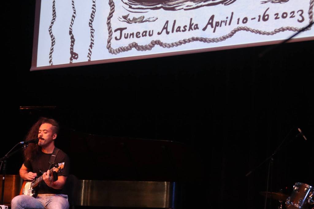 Lael Llaverias Llavz plays early on Saturday for this years annual Folk Fest despite nearly missing his Skagway connecting flight due to volcanic eruption. (Jonson Kuhn / Juneau Empire)