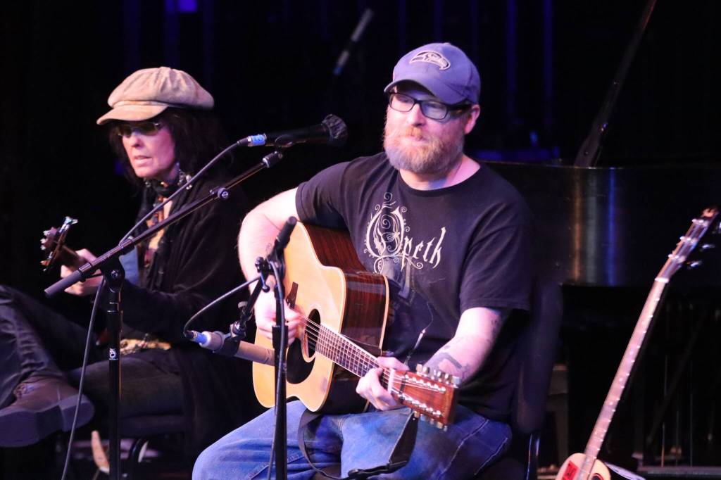 Justin Price plays with his band The Empty North (w/Justin Miller and LZ Roxx) to a far from empty crowd on Saturday at JDHS as part of this years Alaska Folk Fest lineup. (Jonson Kuhn / Juneau Empire)