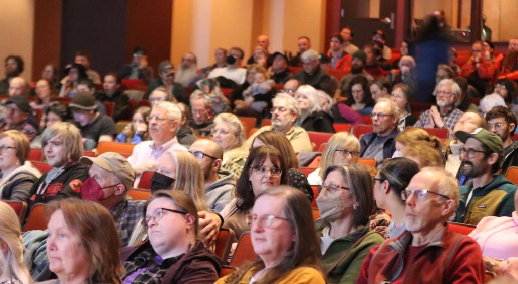 A full house watches on as performances take to the stage in the 48th annual Alaska Folk Festival. This years event was split between the JACC and JDHS due to renovations being made at the festivals usual location in Centennial Hall, however, the change in venues didnt stop folks from showing up big to support the time-honored Alaska tradition. (Jonson Kuhn / Juneau Empire)