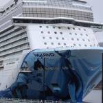 The Norwegian Bliss arrives in Juneau on April 17, 2023, the first cruise ship of the 2023 season. (Clarise Larson / Juneau Empire)