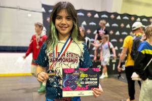 Courtesy Photo / Mel Cummins 
Dzantiki Heeni Middle School seventh-grader Nixie Schooler poses for a photo after winning this years Adidas Nationals Freestyle Wrestling Tournament in Kansas City, Missouri on April 10.