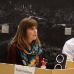 Juneau School District Superintendent Bridget Weiss speaks to the City and Borough of Juneau Assembly at its Monday night meeting. (Clarise Larson / Juneau Empire)