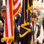 A color guard of Southeast Alaska Native Veterans carry the flags out from Elizabeth Peratrovich Hall on Friday to close the three-day 88th Tribal Assembly of the Central Council of the Tlingit and Haida Indian Tribes of Alaska. (Mark Sabbatini / Juneau Empire)