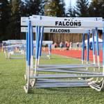 A stack of hurdles sit near the track on Friday during the Capital Invitation Track and Field Meet at Thunder Mountain High School Friday evening. (Clarise Larson / Juneau Empire)