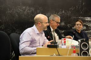 Clarise Larson / Juneau Empire 
City and Borough of Juneau Deputy City Manager Robert Barr speaks to the Assembly meeting as the Committee of the Whole Monday evening. The Assembly OKd the city to begin soliciting proposals to offer funding for one to two child care start-up grants to local providers and facility owners.